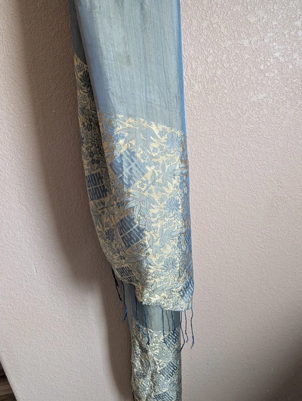 Blue and Gold Floral Jacquard Silk Scarf